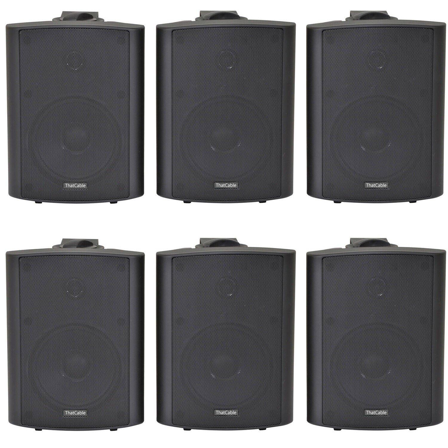 6x 90W Black Wall Mounted Stereo Speakers 5.25