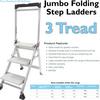 Loops 0.7m PREMIUM JUMBO Folding Step Ladders 3 Tread Anti Slip Aluminium Safety Steps thumbnail 2