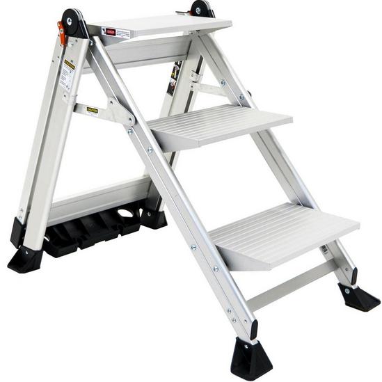 Loops 0.7m PREMIUM JUMBO Folding Step Ladders 3 Tread Anti Slip Aluminium Safety Steps 3