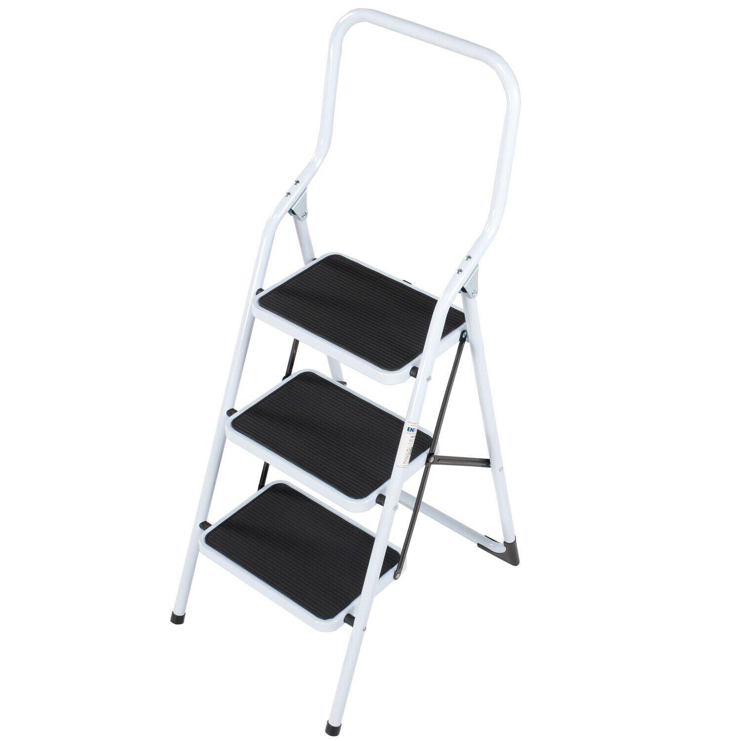 0.75m Folding Step Ladder Safety Stool 3 Tread Compact Anti Slip Rubber Steps