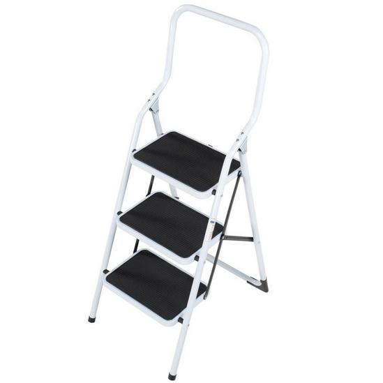 Loops 0.75m Folding Step Ladder Safety Stool 3 Tread Compact Anti Slip Rubber Steps 1
