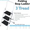 Loops 0.75m Folding Step Ladder Safety Stool 3 Tread Compact Anti Slip Rubber Steps thumbnail 2