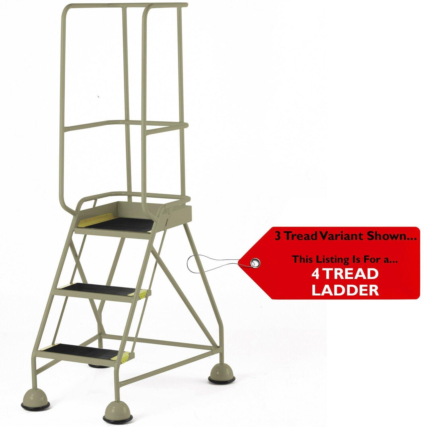 4 Tread Mobile Warehouse Steps & Guardrail BEIGE 2m Portable Safety Stairs