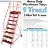 Loops 9 Tread HEAVY DUTY Mobile Warehouse Stairs Anti Slip Steps 3.03m Safety Ladder thumbnail 2