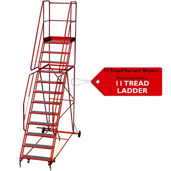 Loops 11 Tread HEAVY DUTY Mobile Warehouse Stairs Anti Slip Steps 3.48m Safety Ladder 1