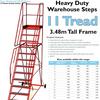 Loops 11 Tread HEAVY DUTY Mobile Warehouse Stairs Anti Slip Steps 3.48m Safety Ladder thumbnail 2