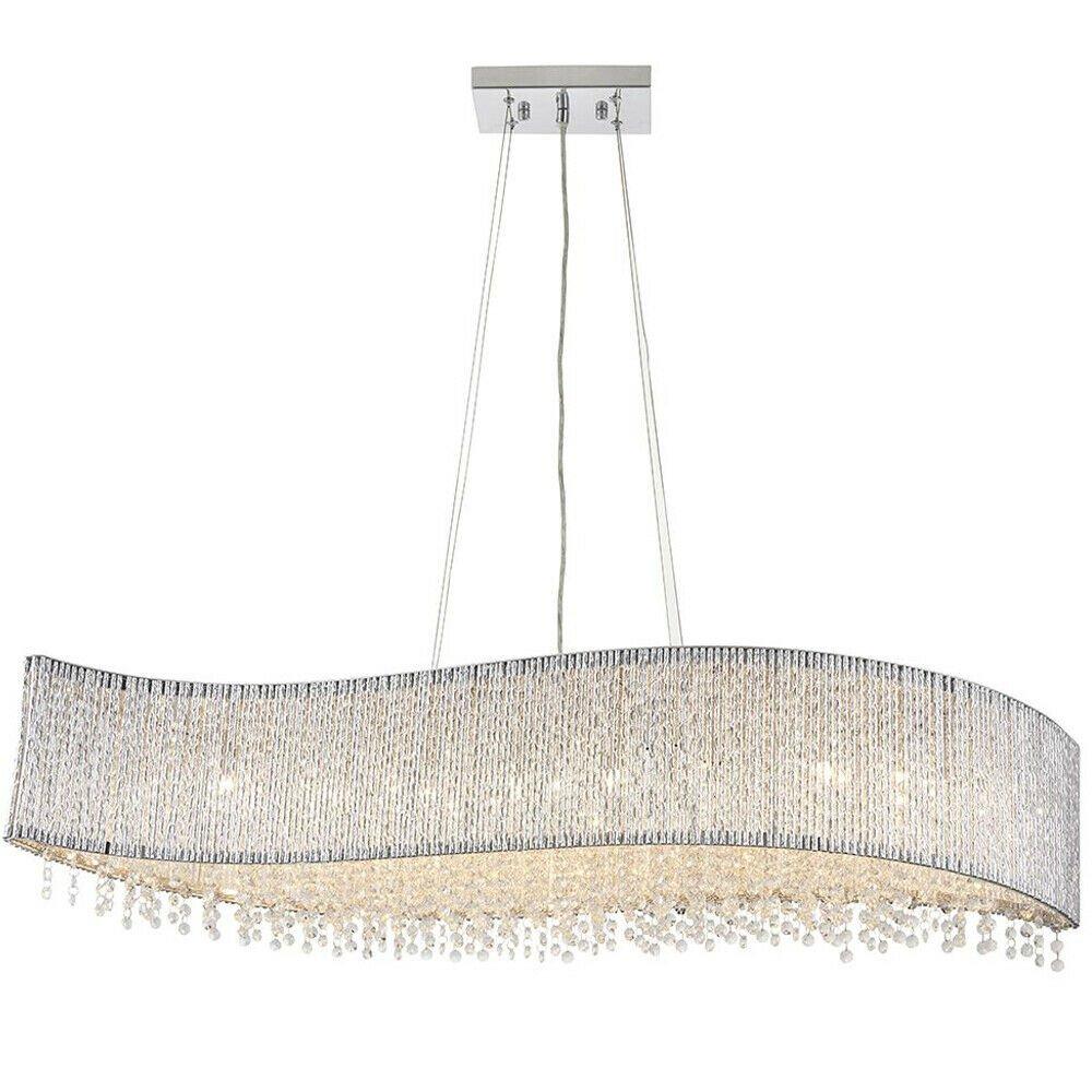 Hanging Ceiling Linear Pendant Light Chrome & K9 Crystal Stunning Feature Lamp