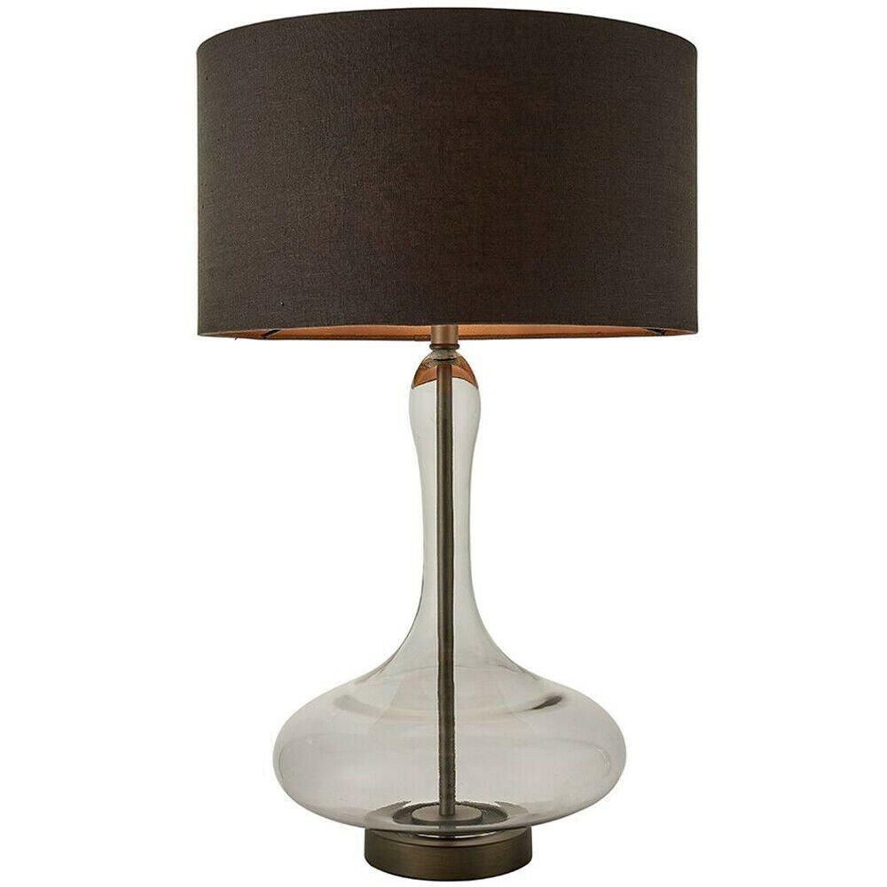 Unique Table Lamp Smoked Glass - Aged Pewter - Charcoal Shade Sideboard Light