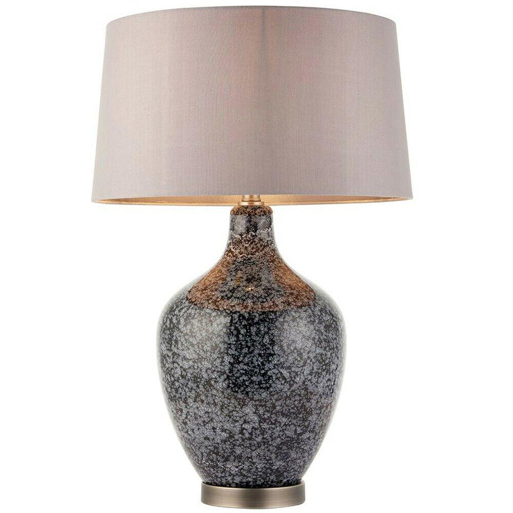 Classic Style Table Lamp Light Black & Grey Speckled Glass & Mink Silk Shade