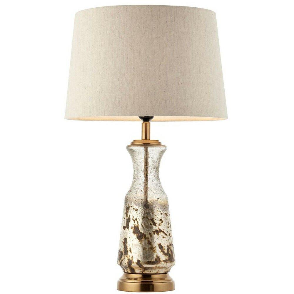 Modern Table Lamp Hammered Volcano Ombre Glass & White Linen Shade Bedside Light