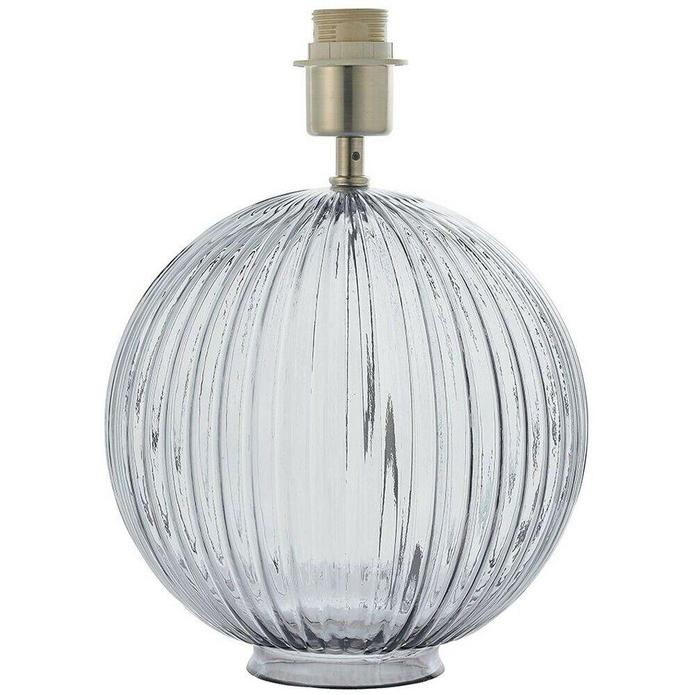 Round Textured Table Lamp Base Smoked Ribbed Glass & Nickel Classic Globe Bulb