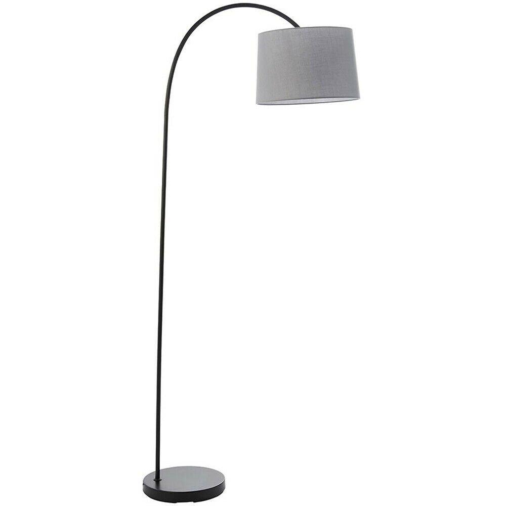 1.6m Curved Floor Lamp Matt Black & Grey Shade Free Standing Living Room Light