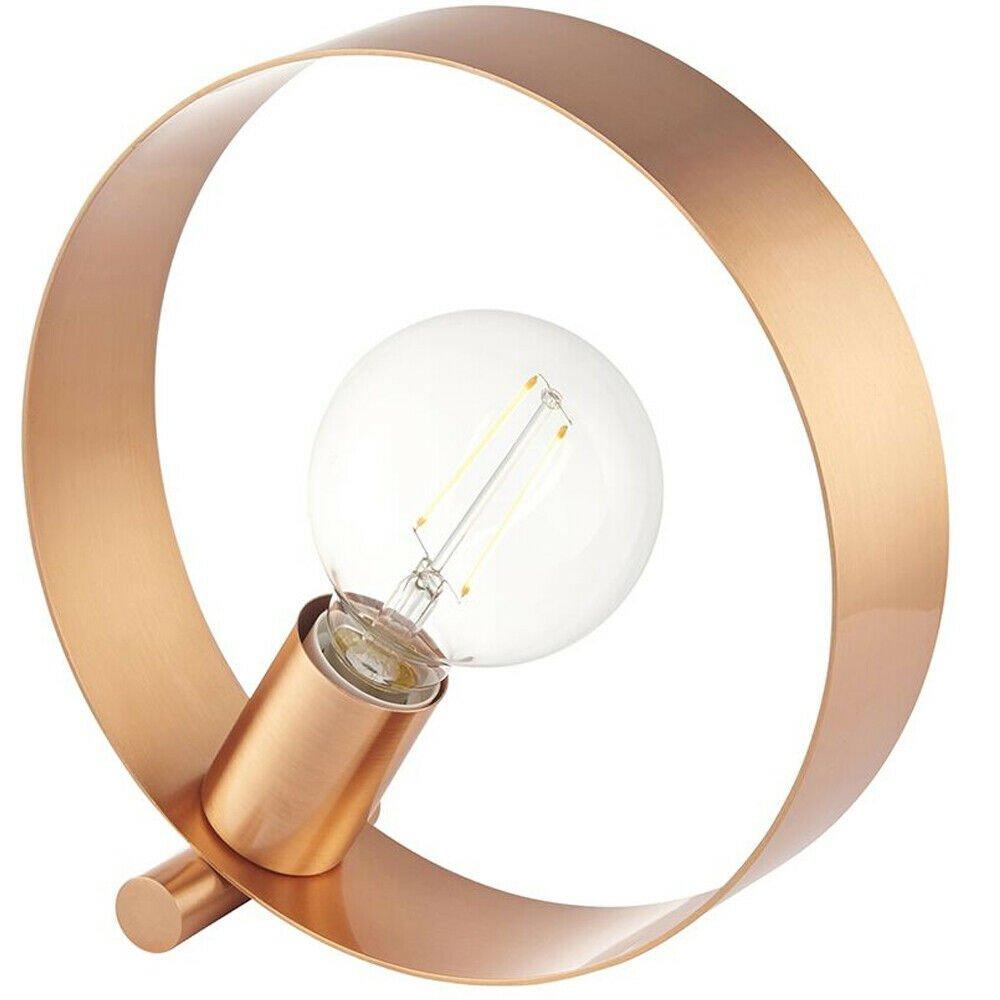 Modern Sleek Table Lamp Light Brushed Copper Metal Hoop Shade Industrial Chic