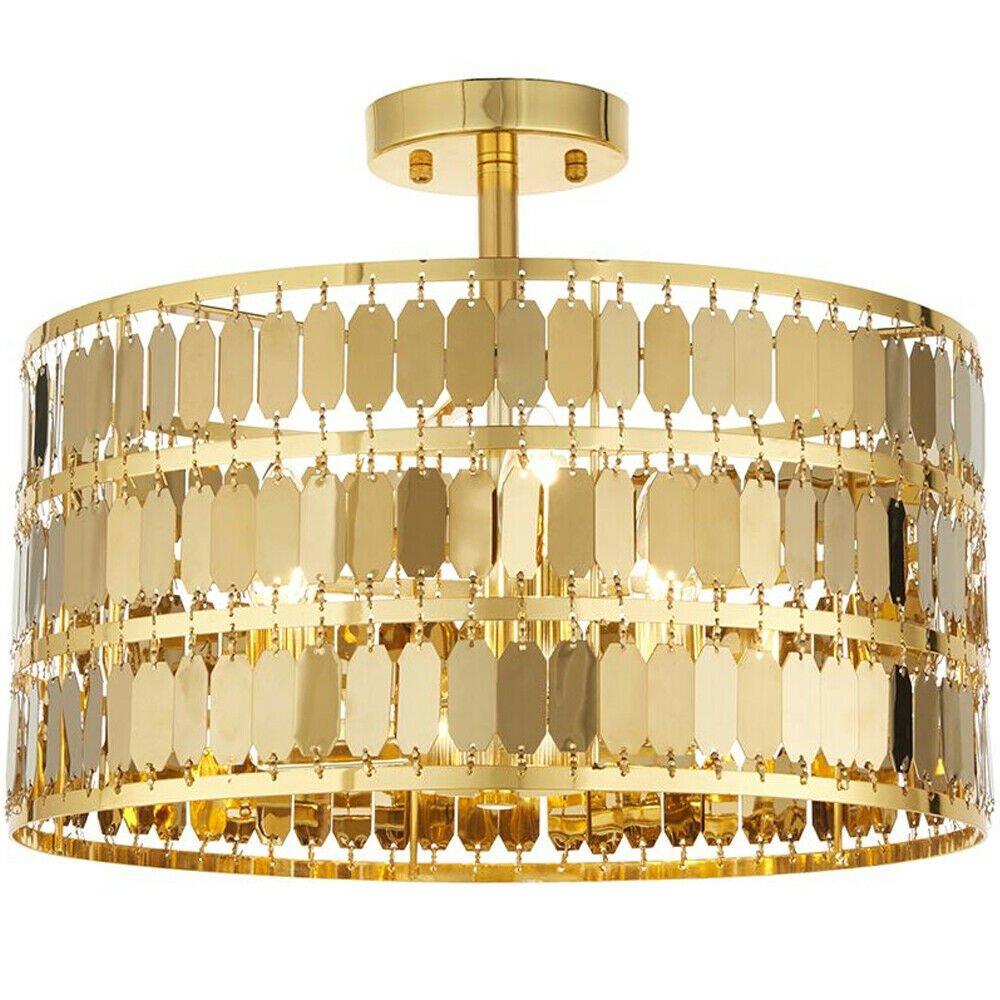Low Ceiling Light Hex Gold Plate Shade Round Modern Dimmable Feature Fitting