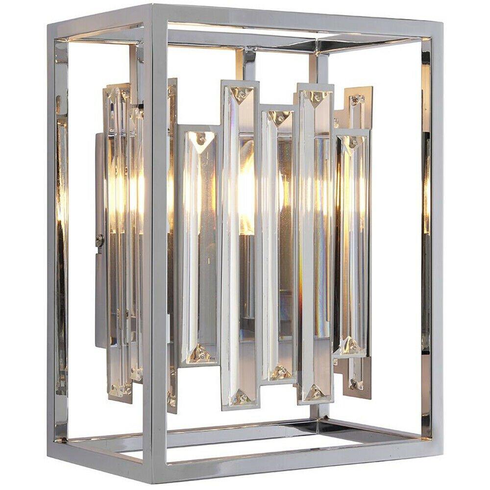 Glass Wall Light Clear Crystal & Chrome Plate 40W E14 Dimmable Living Room