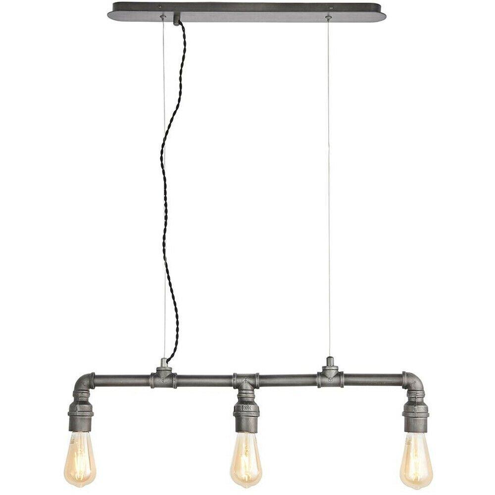 Multi Light Hanging Ceiling Pendant Aged Pewter Industrial Exposed Pipe Lamp