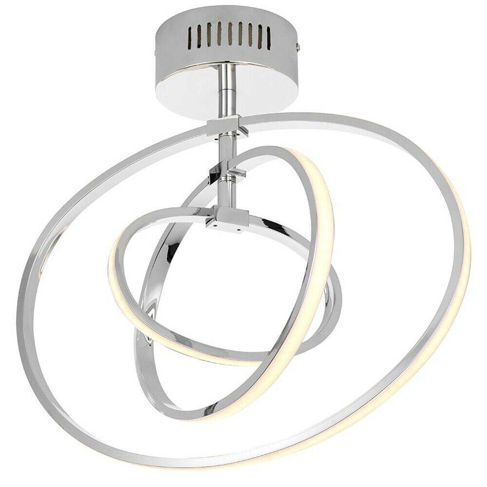 LED Semi Flush Ceiling Light 21W Warm White Chrome Hoop Ring Feature Strip Lamp