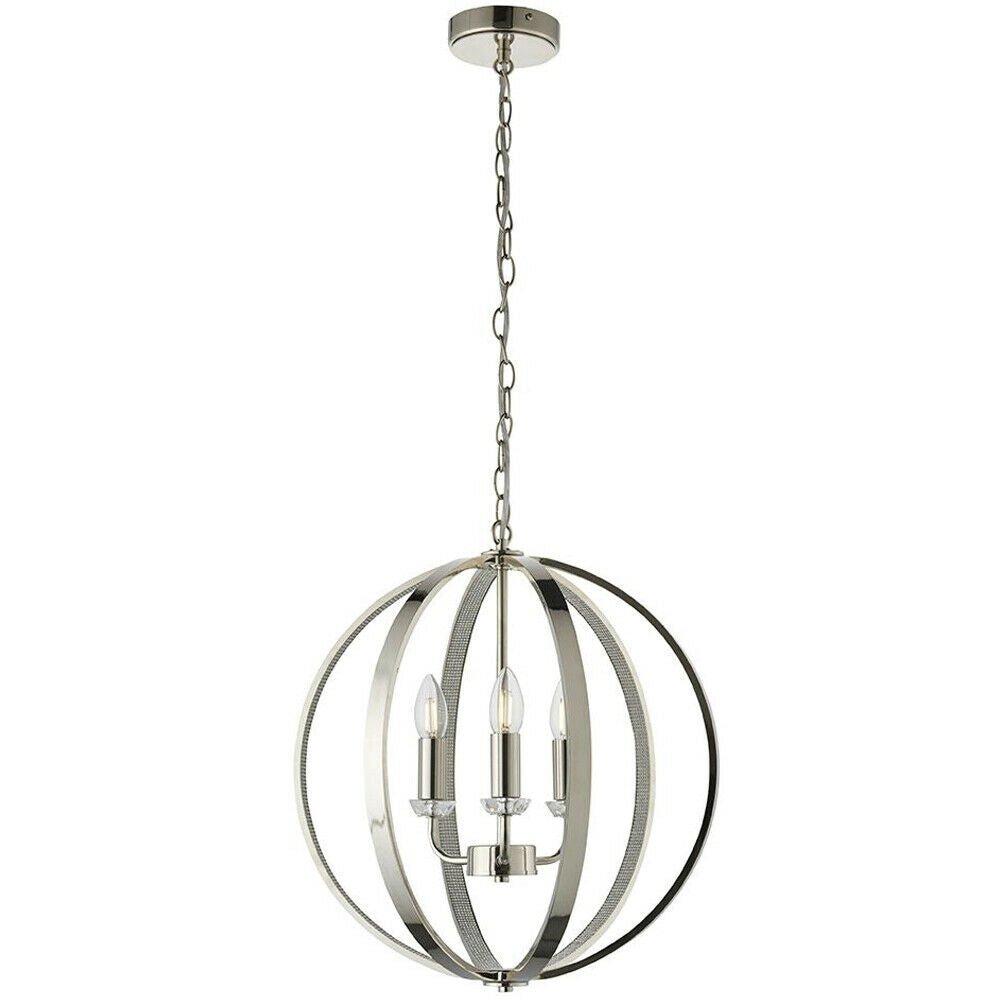 Hanging Ceiling Pendant Light Bright Nickel Globe Shade 3 Bulb Orb Loop Lamp