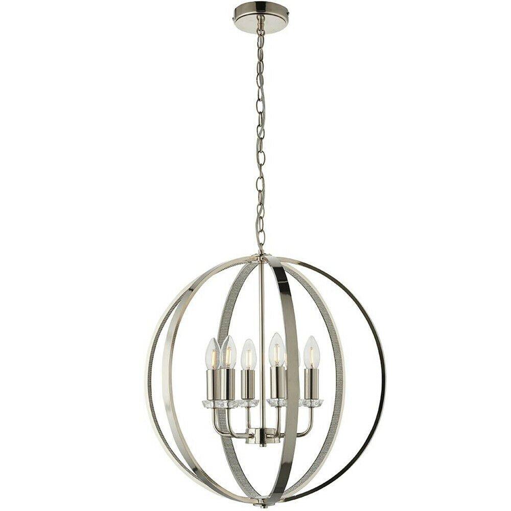 Hanging Ceiling Pendant Light Bright Nickel Globe Shade 6 Bulb Orb Loop Lamp