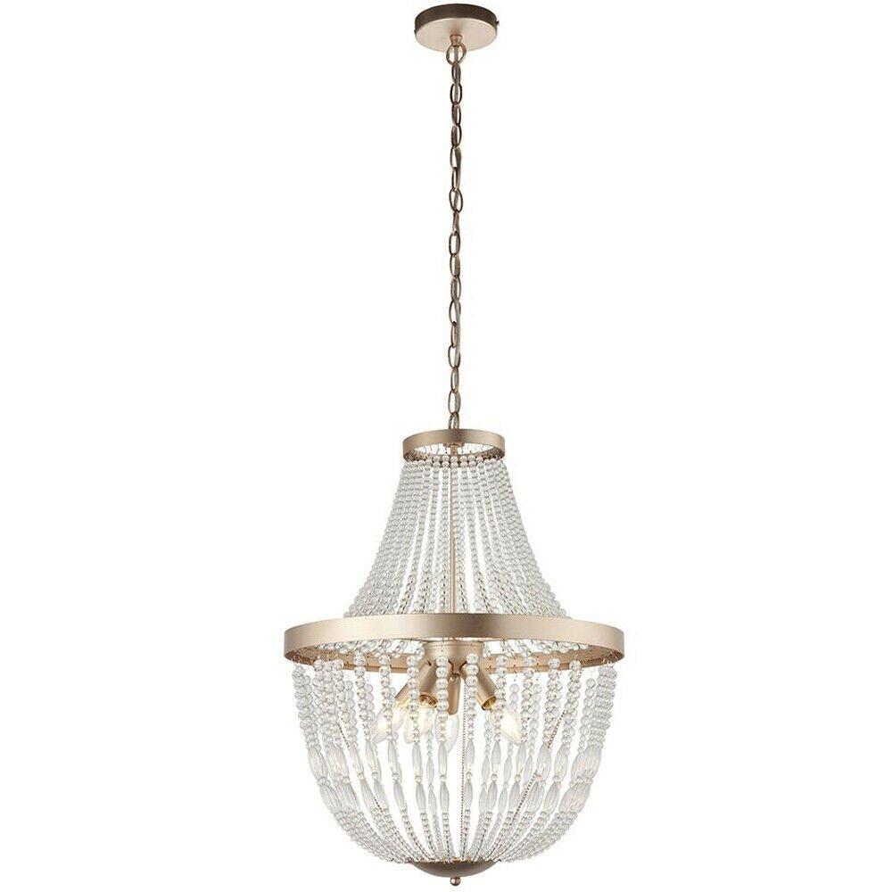 Hanging Ceiling Pendant Light Rose Gold & Glass Beads Modern Round Lamp Shade