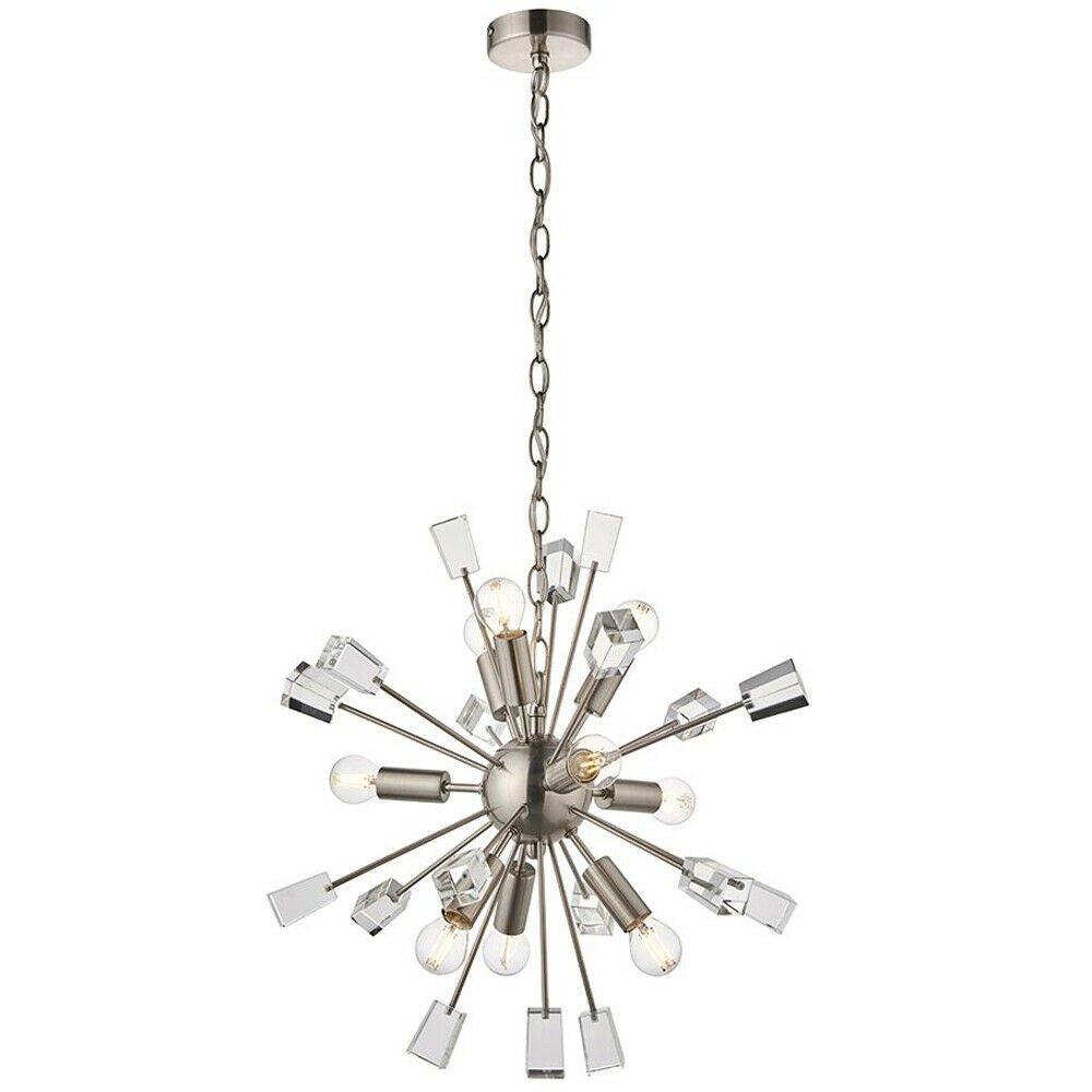 Multi Light Hanging Ceiling Pendant Satin Nickel & Crystal Feature Star Rod Lamp