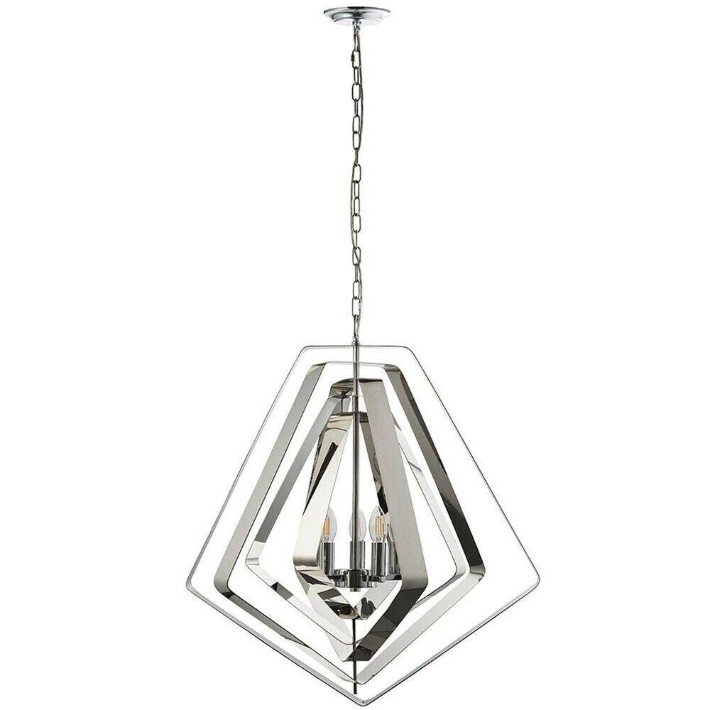 Hanging Ceiling Pendant Light Polished Chrome Ring Shade Modern 3 Bulb Lamp