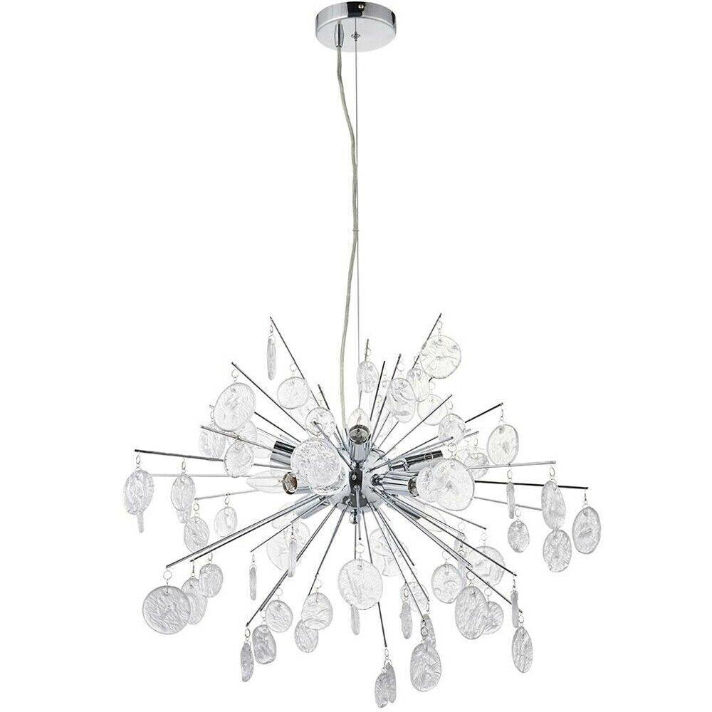 Multi Light Hanging Ceiling Pendant Chrome & Glass Drops Feature Star Rods Lamp