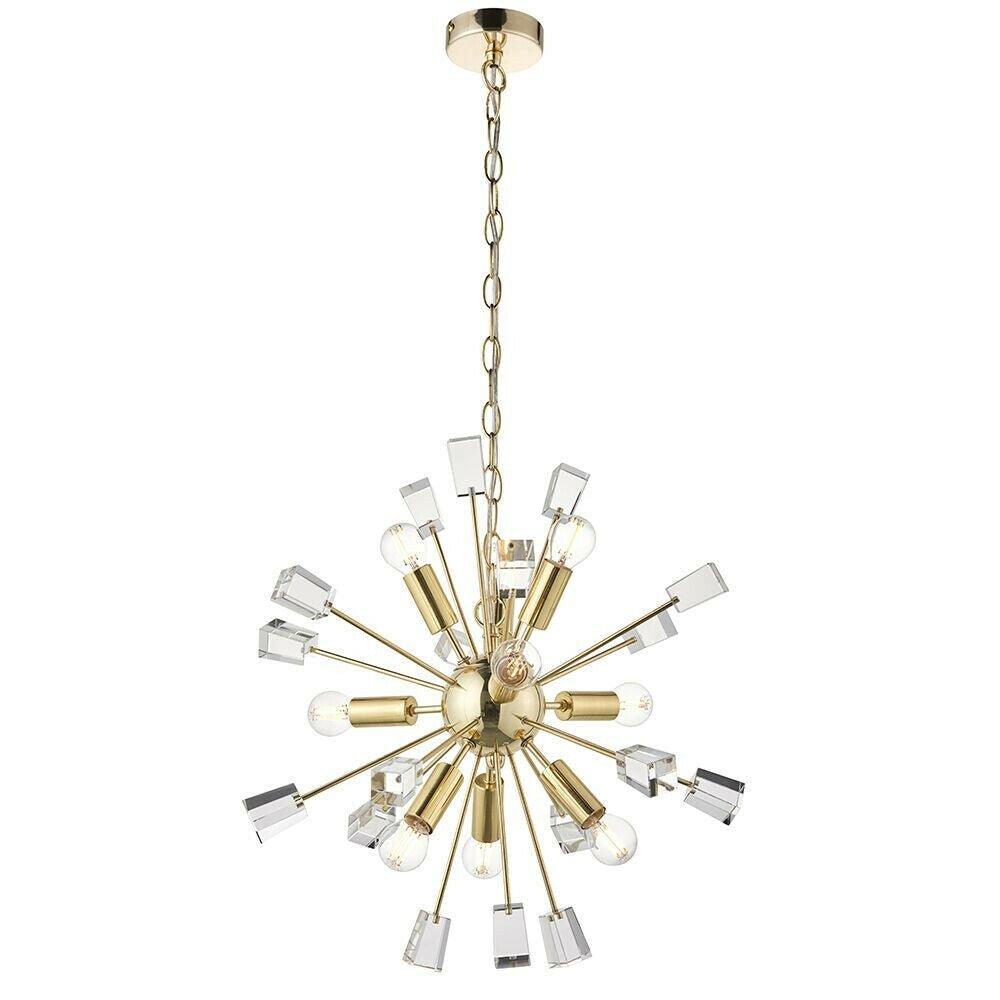 Multi Light Hanging Ceiling Pendant Satin Brass & Crystal Feature Star Rods Lamp