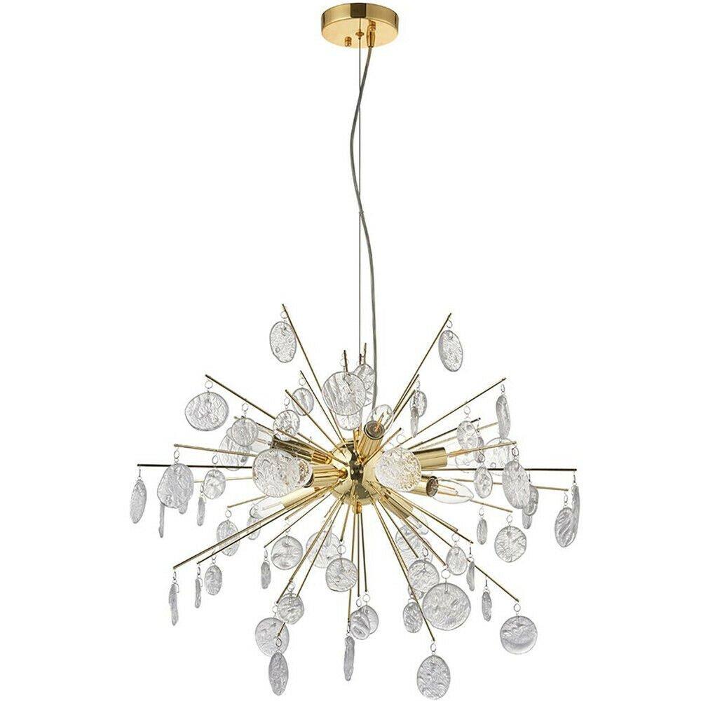 Multi Light Hanging Ceiling Pendant Gold & Glass Droplets Feature Star Rods Lamp
