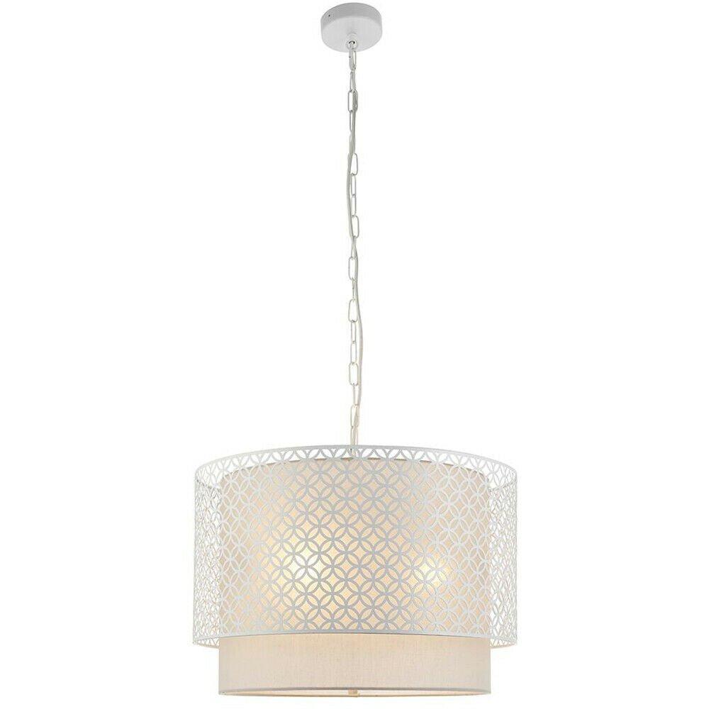 Hanging Ceiling Pendant Light White & Pale Grey Shade 500mm Boutique Round Lamp