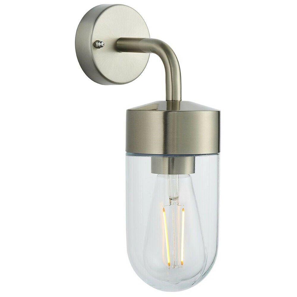 IP44 Outdoor Wall Light Brushed Stainless Steel & Glass Shade Nautical Lantern
