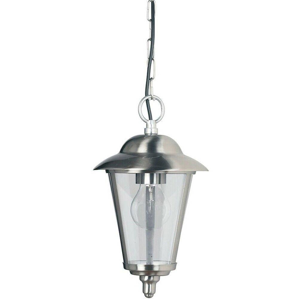 IP20 Outdoor Hanging Pendant Porch Light Stainless Steel & Glass Lantern Lamp