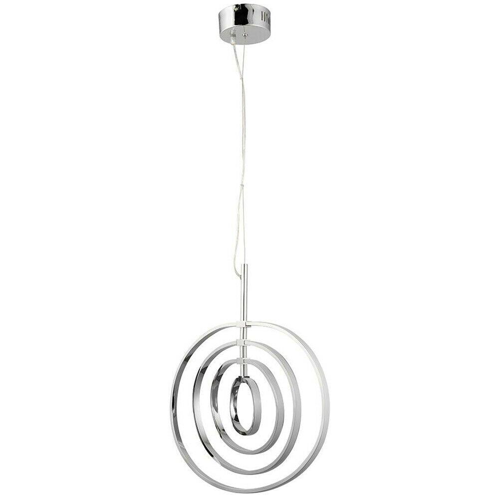 LED Ceiling Pendant Light 30W Warm White Chrome Hoop Ring Feature Strip Lamp