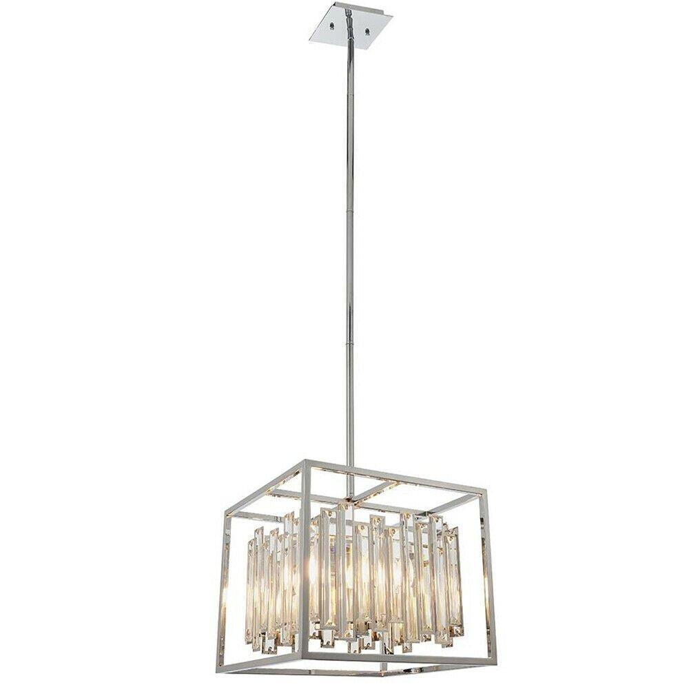 Hanging Ceiling Pendant Light Chrome & Crystal Gorgeous Modern Square Box Shade