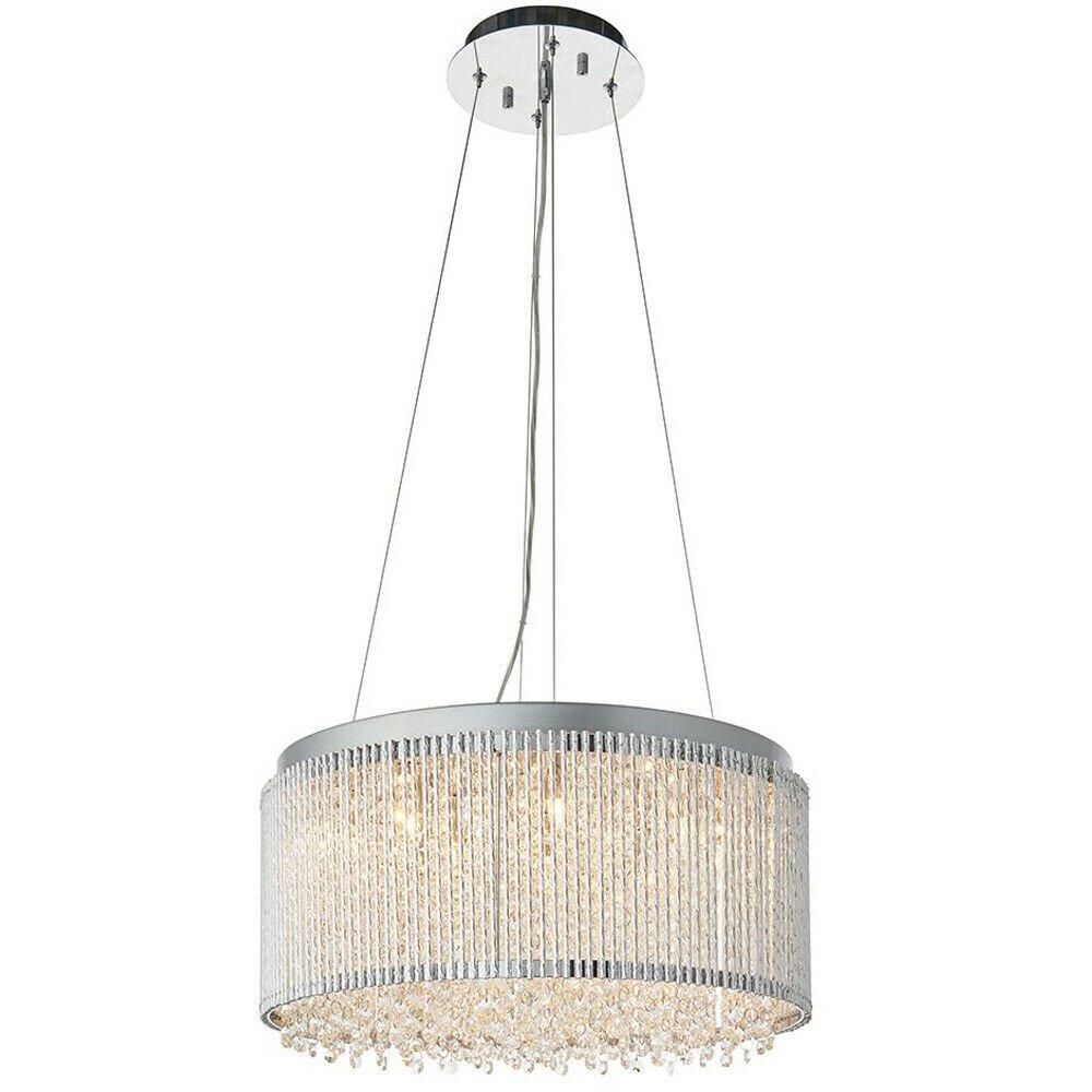Hanging Ceiling Pendant Light Chrome & K9 Crystal Shade 12 Bulb Large Feature