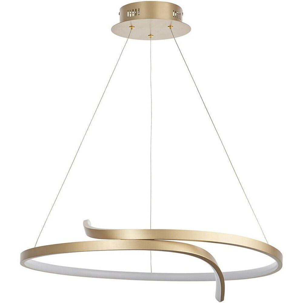 LED Ceiling Pendant Light 32W Warm White Brushed Gold Loop Feature Strip Lamp