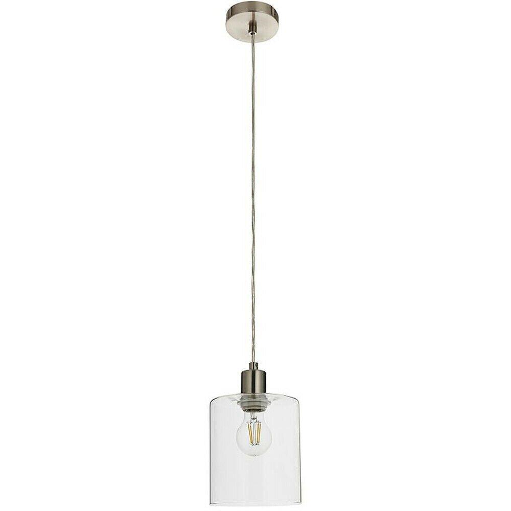 Hanging Ceiling Pendant Light Brushed Nickel & Modern Glass Shade Sleek Lamp