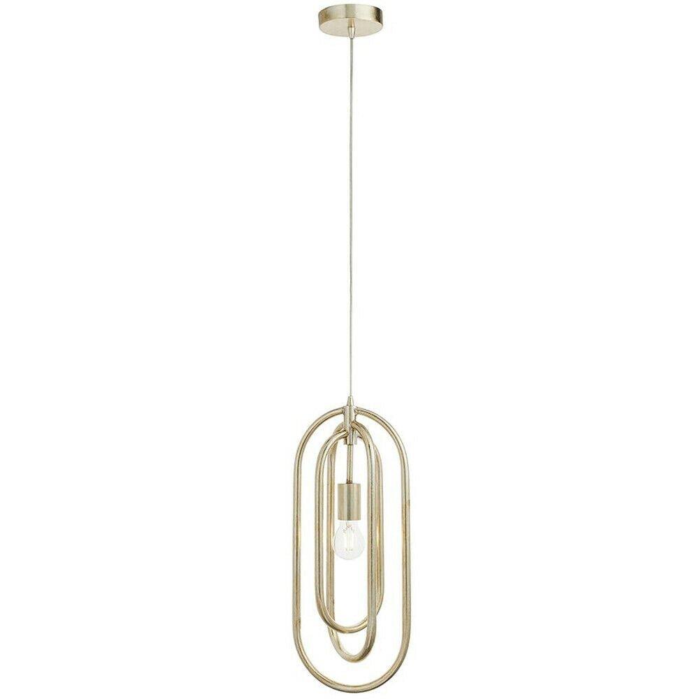 Hanging Ceiling Pendant Light Antique Silver Leaf Sleek Loop Ring Feature Lamp