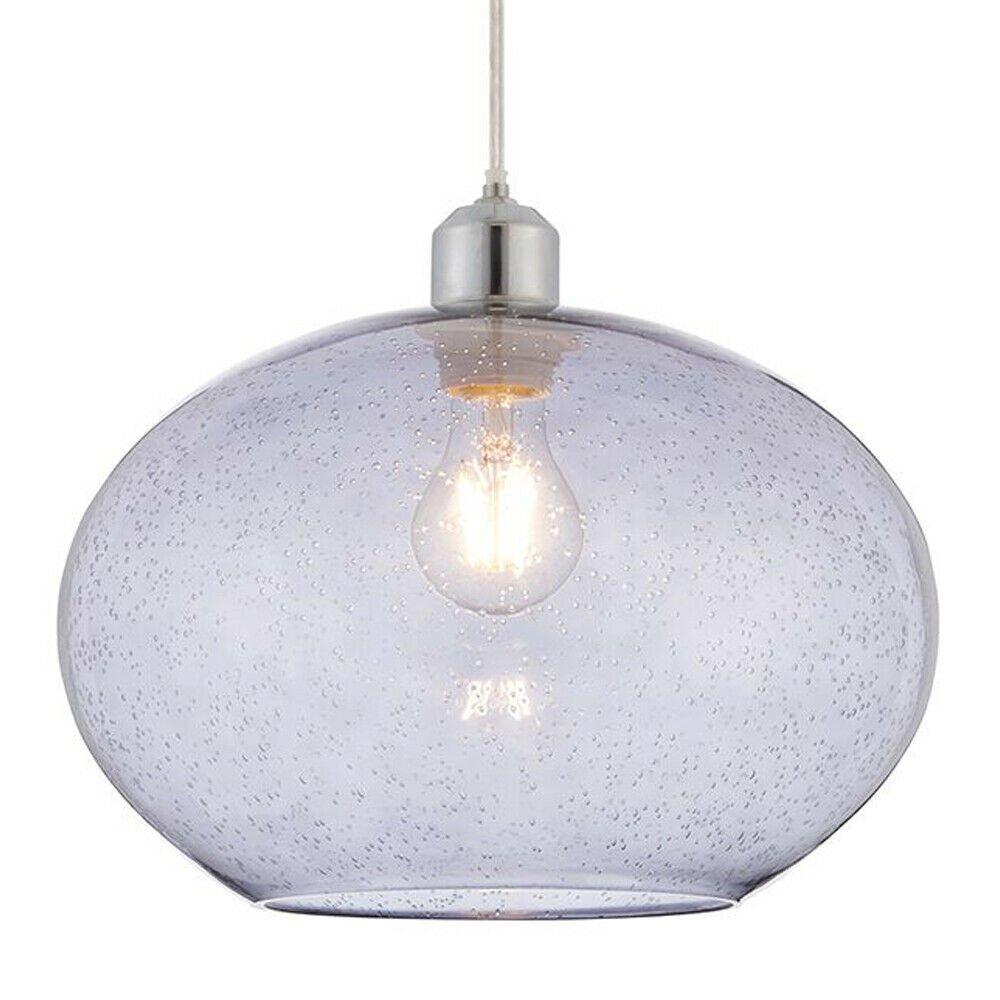Hanging Ceiling Pendant Light Shade Grey Bubble Glass 300mm Wide Round Bowl