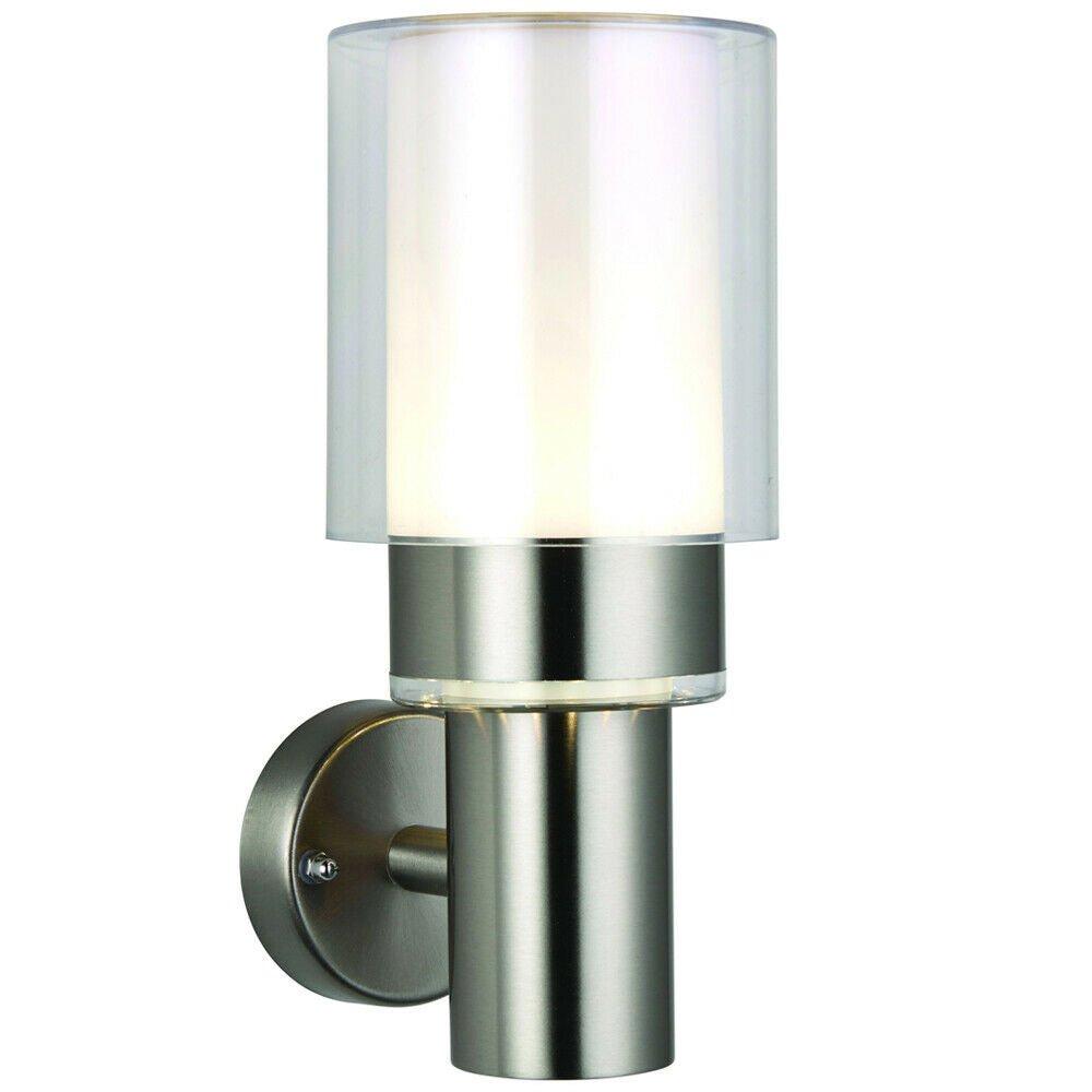IP44 Outdoor Wall Light Brushed Steel & Diffused Frost Shade 10W Cool White LED