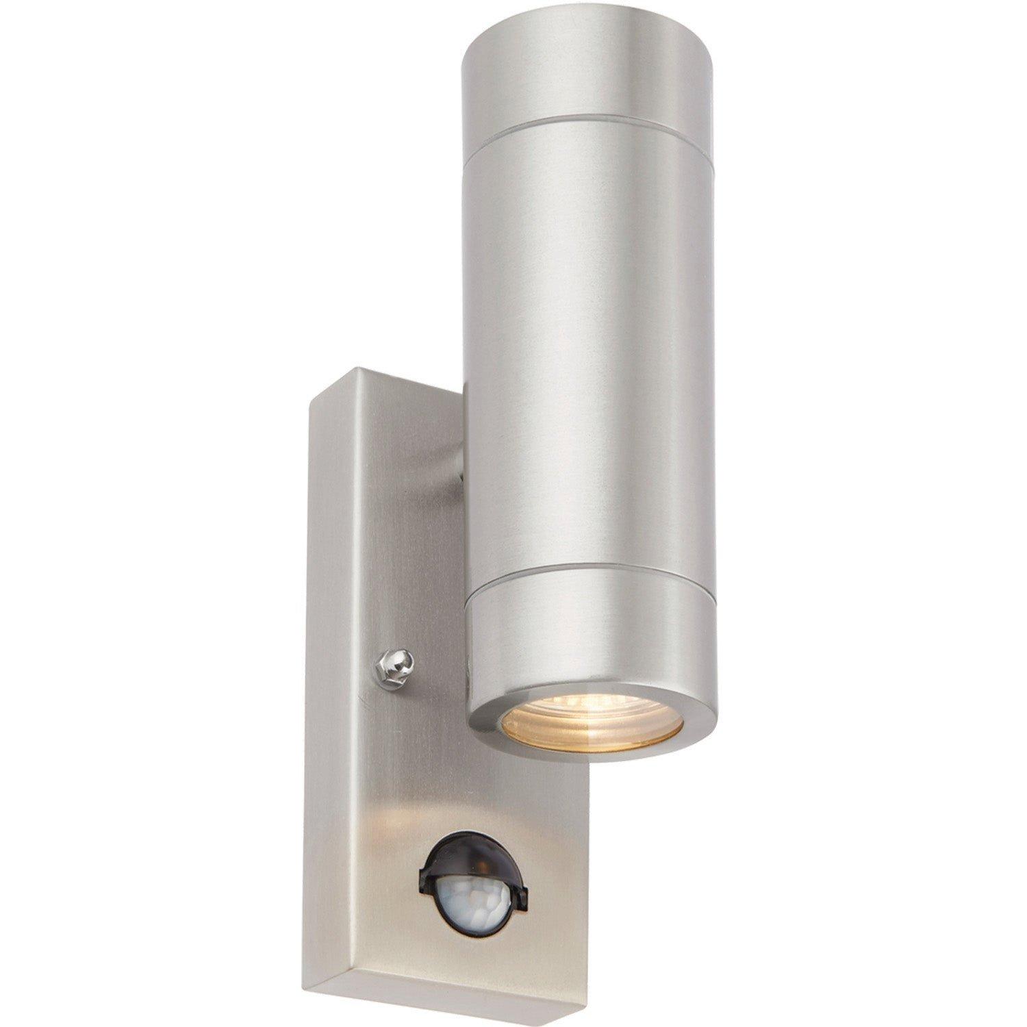 Automatic Up & Down IP44 Wall Light with PIR - 2 x 7W GU10 LED - Brushed Steel