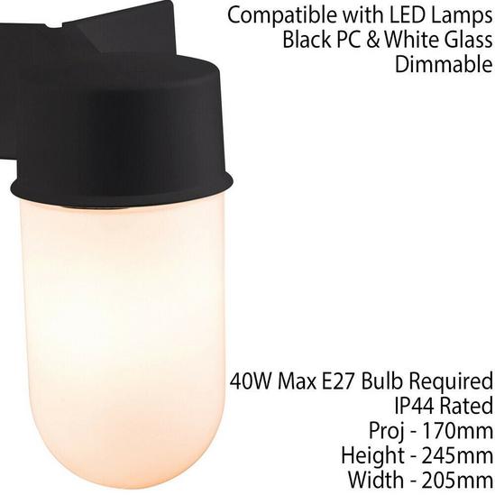 Loops IP44 Outdoor Wall Light & Corner Bracket Black White Long Glass Shade E27 Lamp 2