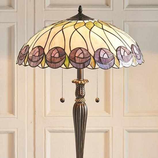 Loops Tiffany Glass Floor Lamp - Mackintosh Style Rose - Dark Bronze Finish - LED Lamp 3
