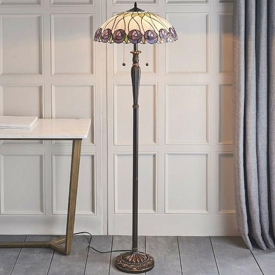 Loops Tiffany Glass Floor Lamp - Mackintosh Style Rose - Dark Bronze Finish - LED Lamp 4