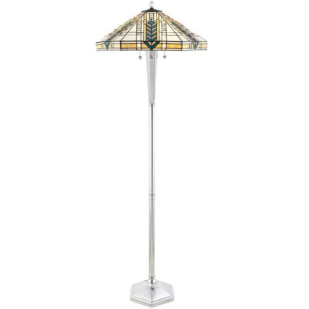 1.6m Tiffany Multi Light Floor Lamp Aluminium & Stained Glass Shade i00020