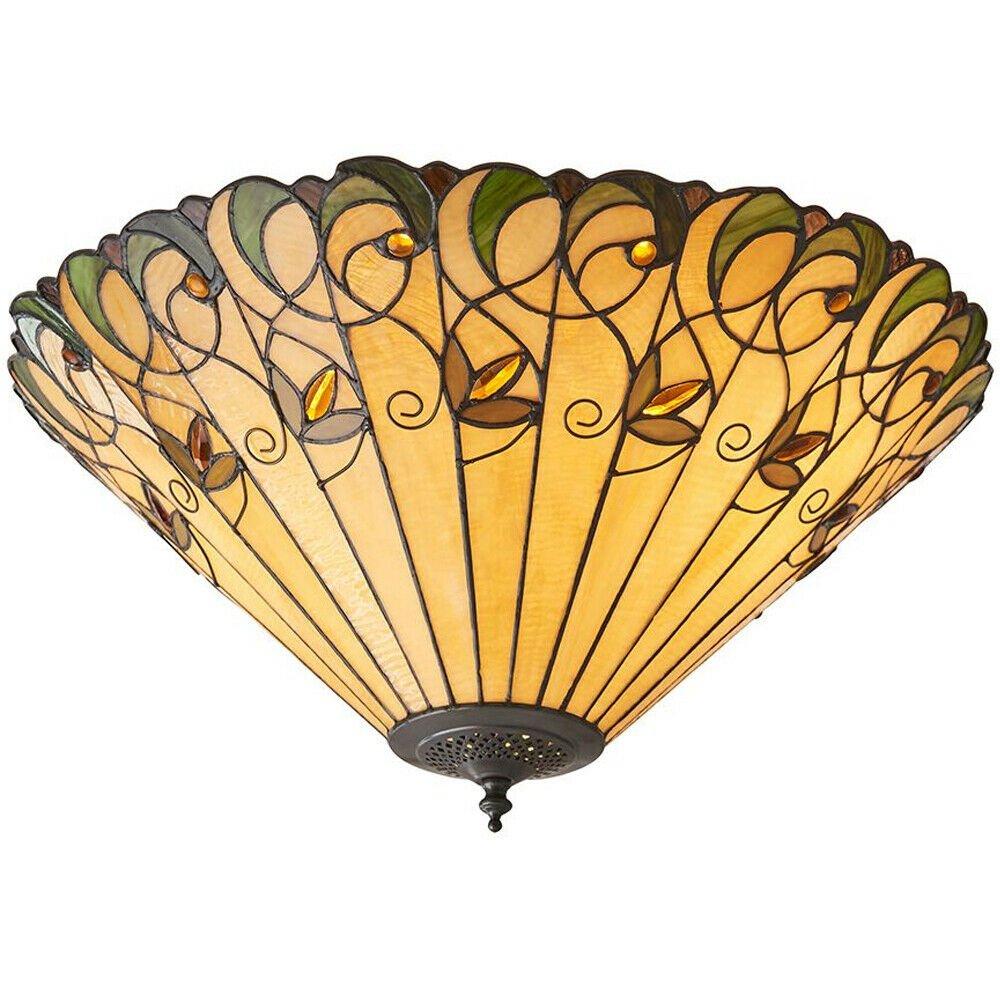 Lighting Tiffany Glass Semi Flush Ceiling Light Amber Floral Inverted Round Shade I00051 Loops
