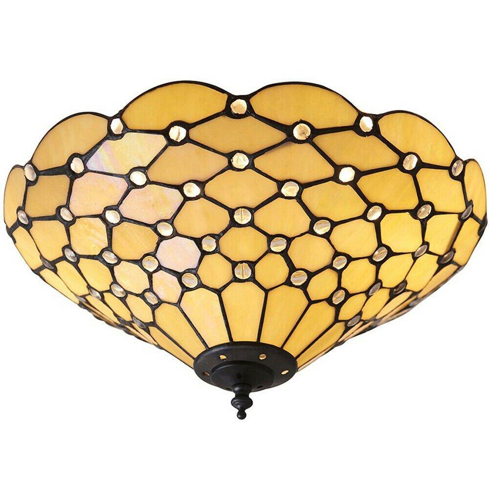 Lighting Tiffany Glass Semi Flush Ceiling Light Amber Geometric Inverted Shade I00059 Loops
