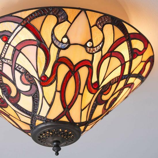 Loops Tiffany Glass Flush Ceiling Light - Dimmable LED Lamp - 2 x 60W E27 GLS Required 3