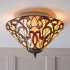 Loops Tiffany Glass Flush Ceiling Light - Dimmable LED Lamp - 2 x 60W E27 GLS Required thumbnail 4