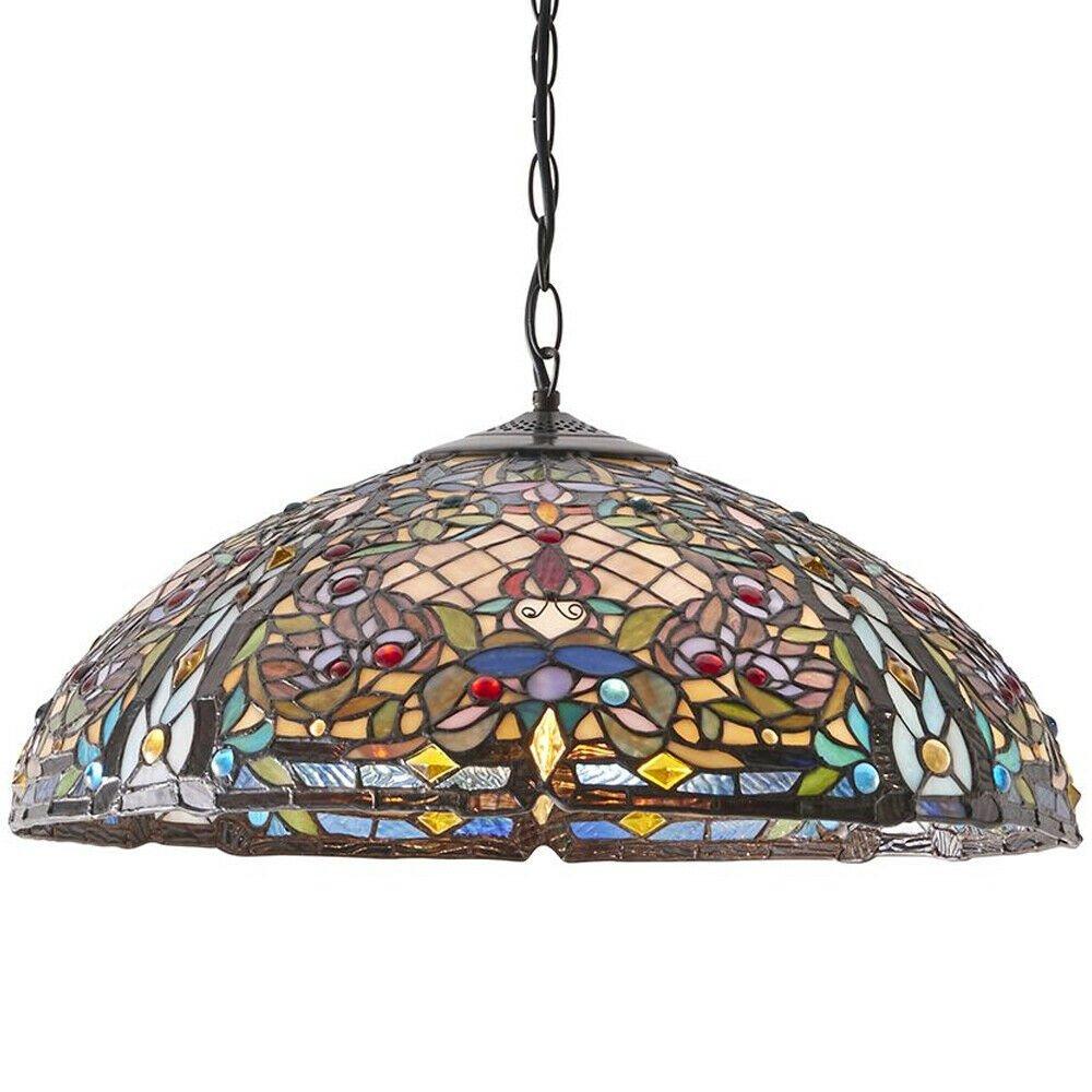 Tiffany Glass Hanging Ceiling Pendant Light Large Bronze Feature Shade i00067
